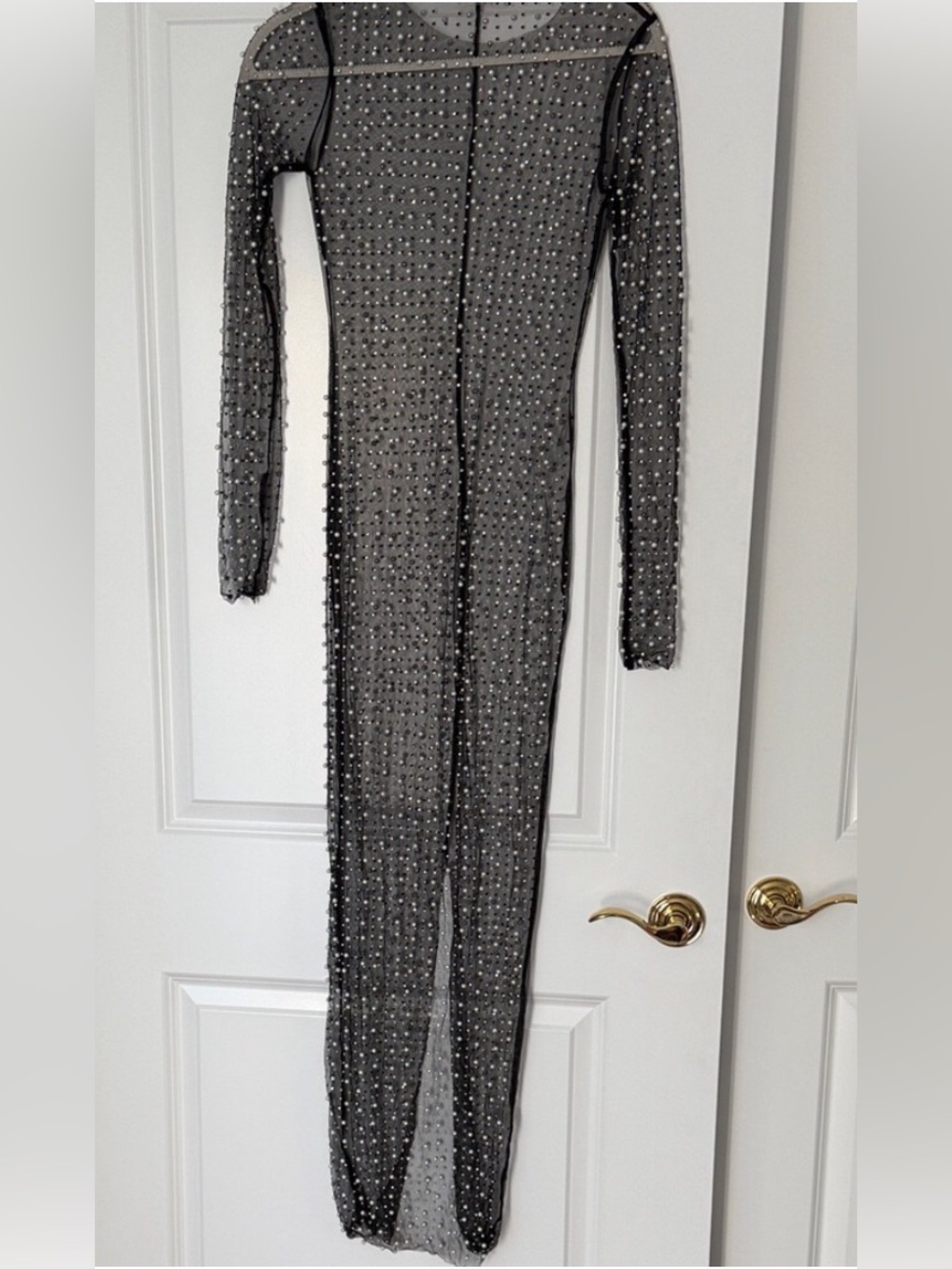 Beach Bunny rhinestone and pearl cover up sheer maxi dress
